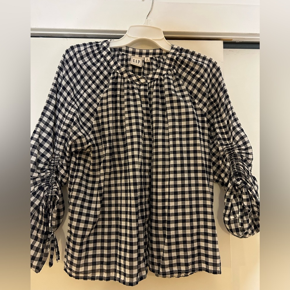 GAP Navy + White Gingham Button-Front Blouse